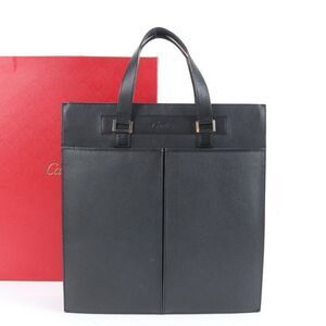 Cartier Leather Business Bag Document Bag Briefcase Tote Commuter Black